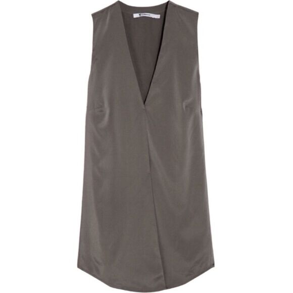 T Alexander Wang Charcoal Drapey Pleated Silk Sleeveless Blouse - Picture 3 of 11